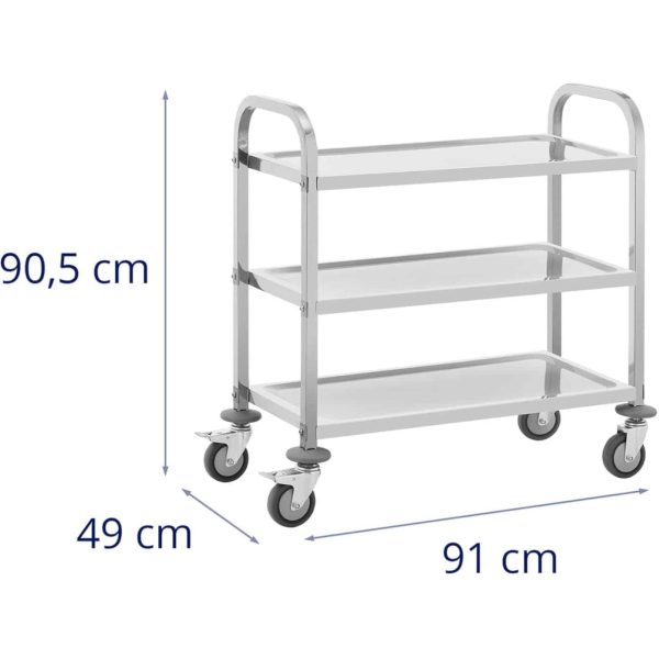 Ēdināšanas viesmīles ratiņi, kas kalpo 3 plauktiem 73 x 38 cm līdz 81 kg