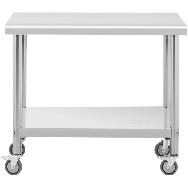 Centrālais tērauda darba virsmas galds uz riteņiem ar plauktu 100 x 60 cm