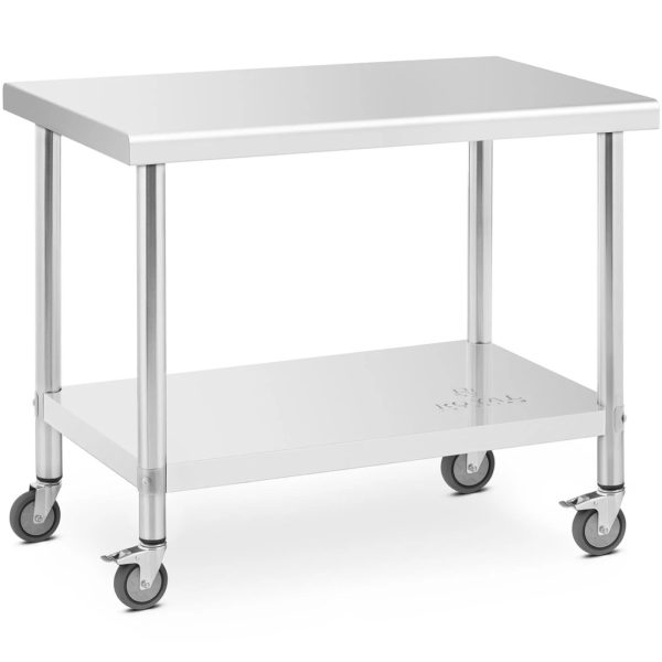 Centrālais tērauda darba virsmas galds uz riteņiem ar plauktu 100 x 60 cm