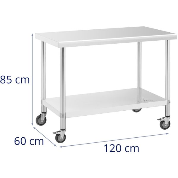 Gastronomiskais metāla galds uz riteņiem ar plaukta tēraudu 60 x 120 cm