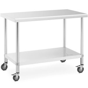 Gastronomiskais metāla galds uz riteņiem ar plaukta tēraudu 60 x 120 cm