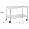 Gastronomiskais metāla galds uz riteņiem ar plaukta tēraudu 70 x 120 cm