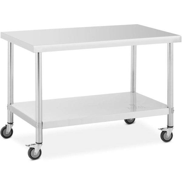 Gastronomiskais metāla galds uz riteņiem ar plaukta tēraudu 70 x 120 cm