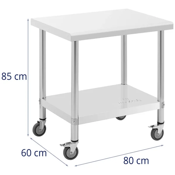 Galda darba virsma uz riteņiem 2 līmeņi 60 x 80 cm tērauds līdz 135 kg