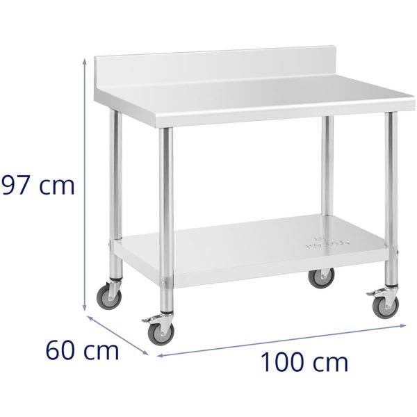 Galda sienas augšdaļa ar malu uz riteņiem 1 plaukts 100 x 60 cm līdz 155 kg