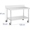 Gastronomijas metāla galds uz riteņiem ar plauktu un malu tēraudu 70 x 120 cm