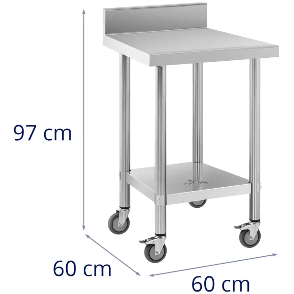 Galda darba virsma uz riteņiem ar 2. malas līmeni 60 x 60 cm tēraudam līdz 120 kg