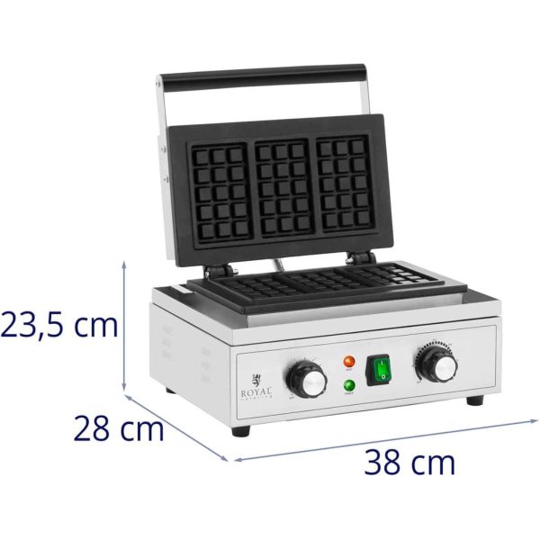 Taisnstūrveida vafeļu dzelzs 3 Beļģijas vafeļu teflon 1500 W
