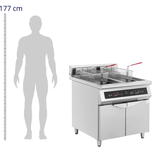 Divkārša indukcijas cepšanas ierīce ar 2 x 30 l 60-190 C 380 V 20000 W skapis