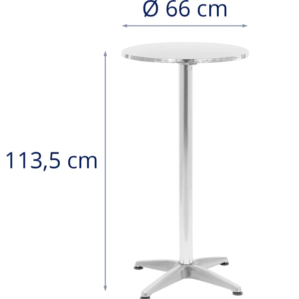 Galda joslu galds apaļš augsts saliekamais diametrs 60 cm 115 cm sudrabs
