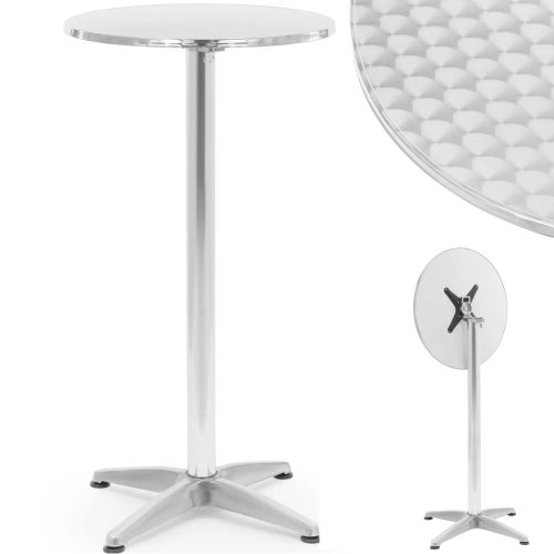 Galda joslu galds apaļš augsts saliekamais diametrs 60 cm 115 cm sudrabs