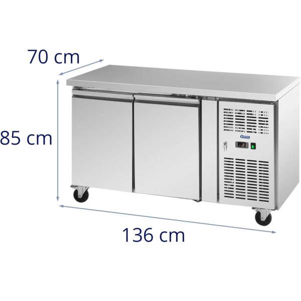 Gastronomijas saldēšanas galds uz riteņiem 2 kameras 260 L 136x70x85 cm