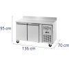 Gastronomiskās saldēšanas galds ar malu uz riteņiem 2 kameras 260 L 136x70x95 cm