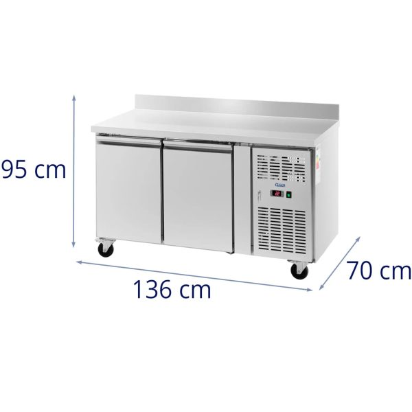 Gastronomiskās saldēšanas galds ar malu uz riteņiem 2 kameras 260 L 136x70x95 cm