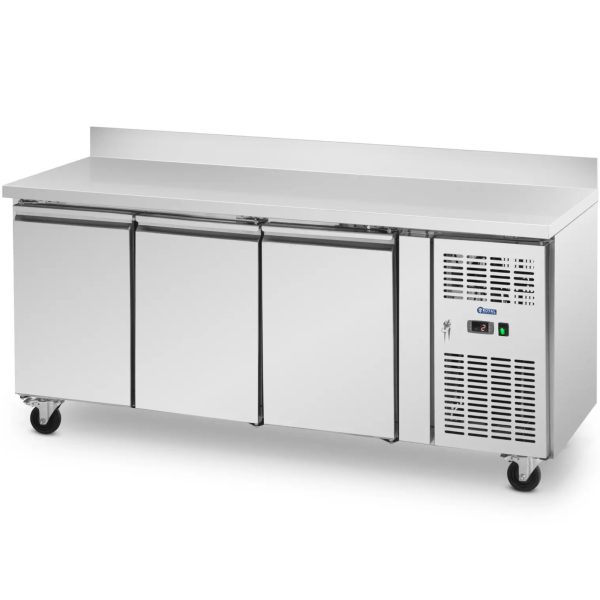 Gastronomiskās saldēšanas galds ar malu uz riteņiem 3 kameras 410 L 179x70x95 cm