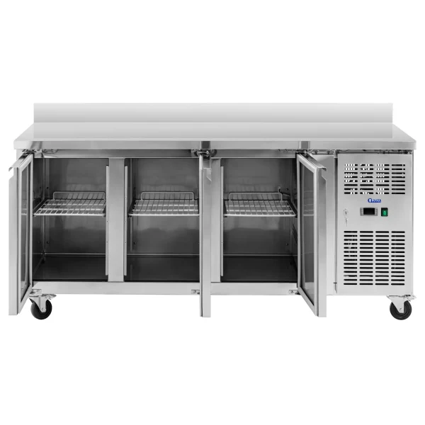 Gastronomiskās saldēšanas galds ar malu uz riteņiem 3 kameras 410 L 179x70x95 cm
