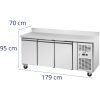 Gastronomiskās saldēšanas galds ar malu uz riteņiem 3 kameras 410 L 179x70x95 cm