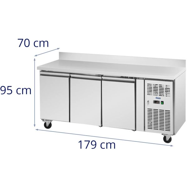 Gastronomiskās saldēšanas galds ar malu uz riteņiem 3 kameras 410 L 179x70x95 cm