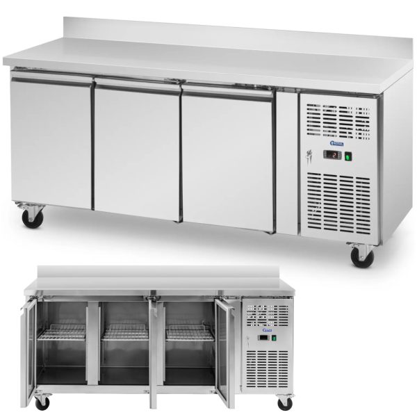 Gastronomiskās saldēšanas galds ar malu uz riteņiem 3 kameras 410 L 179x70x95 cm