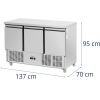 Gastronomijas saldēšanas galds uz riteņiem 3 kameras 360 l 137 x 70 x 95 cm