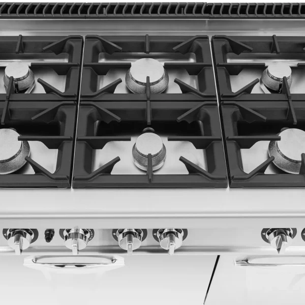 6 degļa gāzes plīts ar gāzes krāsni un 27,6 kW skapi