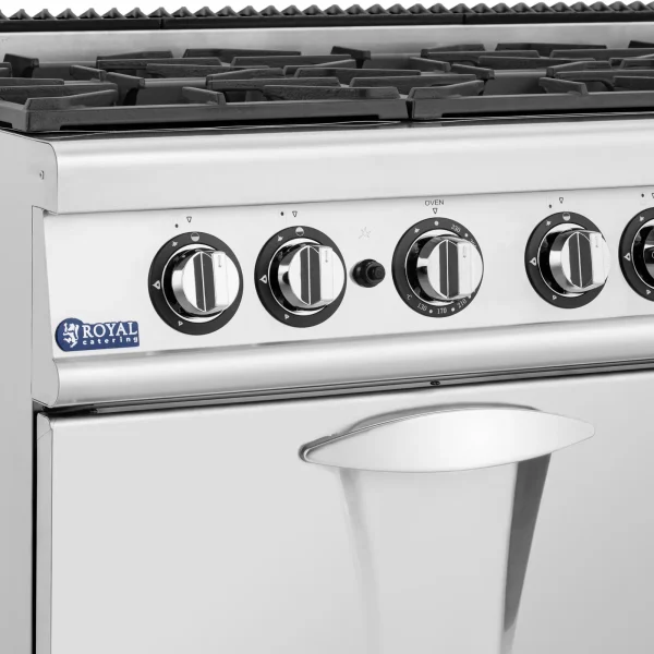 6 degļa gāzes plīts ar gāzes krāsni un 27,6 kW skapi