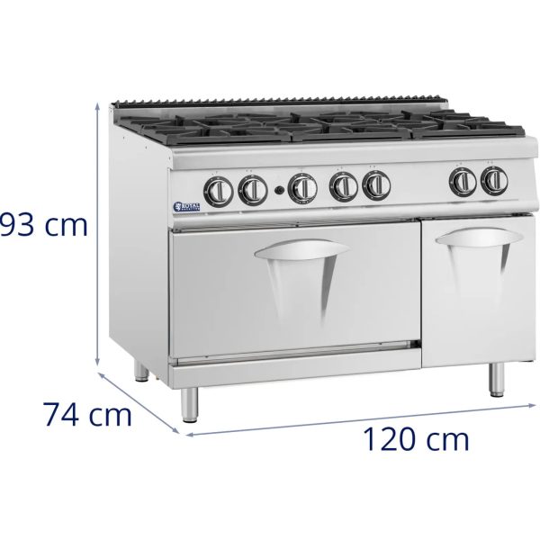 6 degļa gāzes plīts ar gāzes krāsni un 27,6 kW skapi