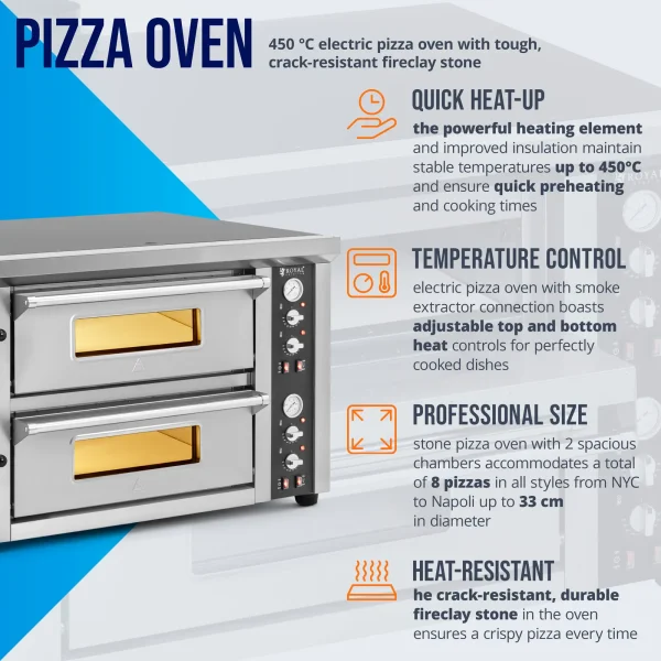 Divkārša picas cepeškrāsns ar kameru 8 picas diametrā 33 cm 400 V 8400 W