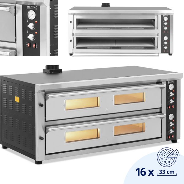 Divkārša picas cepeškrāsns ar šamotu uz 16 picas diametra 33 cm 400 V 16800 W