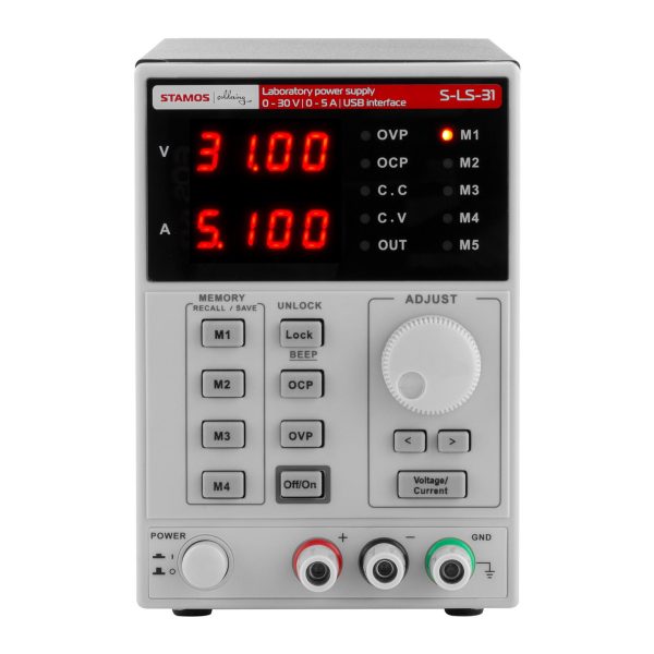 Laboratorijas barošanas avots ar atmiņas funkciju 0-30VDC 0-5A USB / RS232 + CD S-LS-31