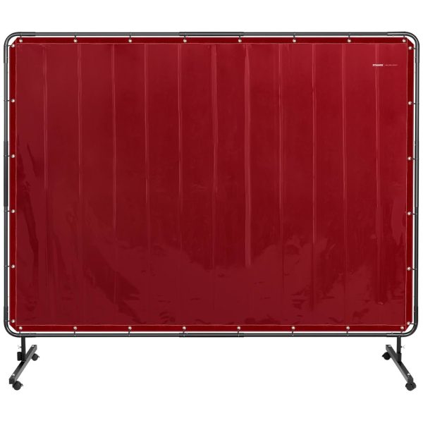 Aizsardzības metināšanas aizkaru ekrāns ar rāmi uz riteņiem 239 x 175 cm - sarkans