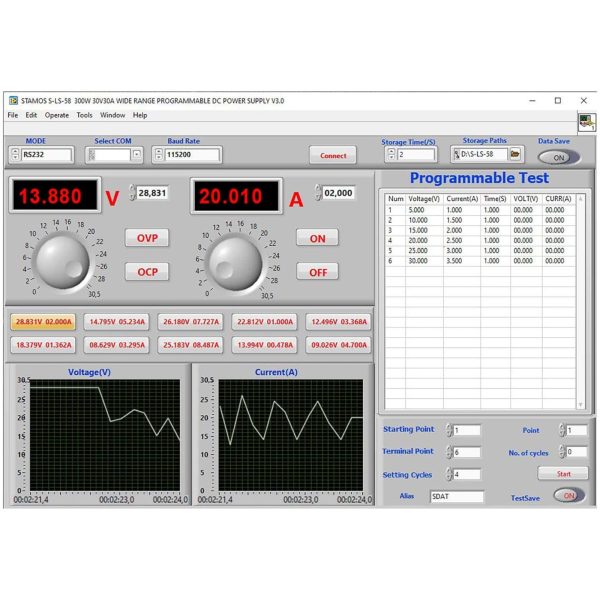 Pakalpojumu laboratorijas barošanas avots 0-30 V 0-30 A 300 W USB LAN RS232