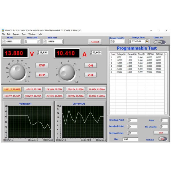 Pakalpojumu laboratorijas barošanas avots 0-60 V 0-15 A 300 W USB LAN RS233