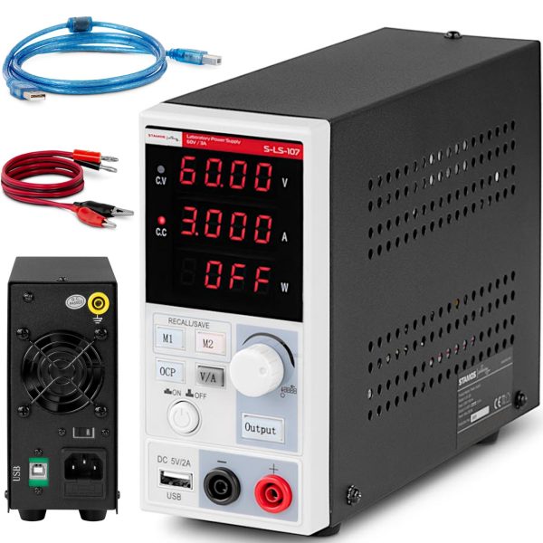 Pakalpojumu laboratorijas barošanas avots 0-60 V 0-3 A 180 W vadīja USB