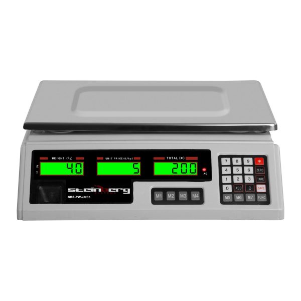 Vadības veikala skala 339x233mm barošanas avots + akumulators 40 kg / 2g - balts