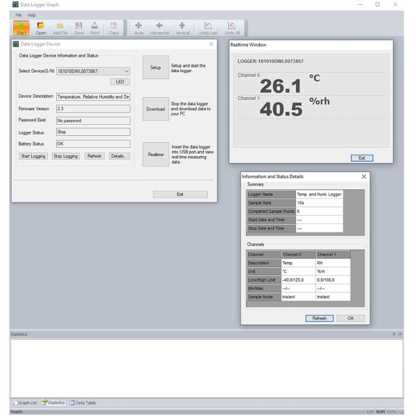 Temperatūras un mitruma reģistrācijas ārējais USB diapazons no -40 līdz 125c