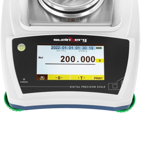 Analītiskais laboratorijas svars ar stikla LCD skārienpaneli 200 g / 0,001 g