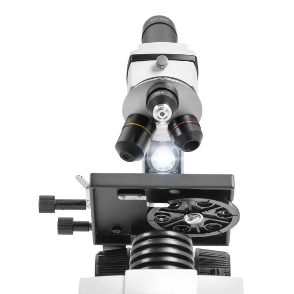 LED skolas optiskais mikroskops ar regulējamu skavu, palielināšana 40-400X