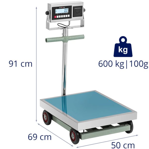 Platformas svars ar etiķetes printeri uz LCD riteņiem 60 x 50 cm 600 kg / 100 g