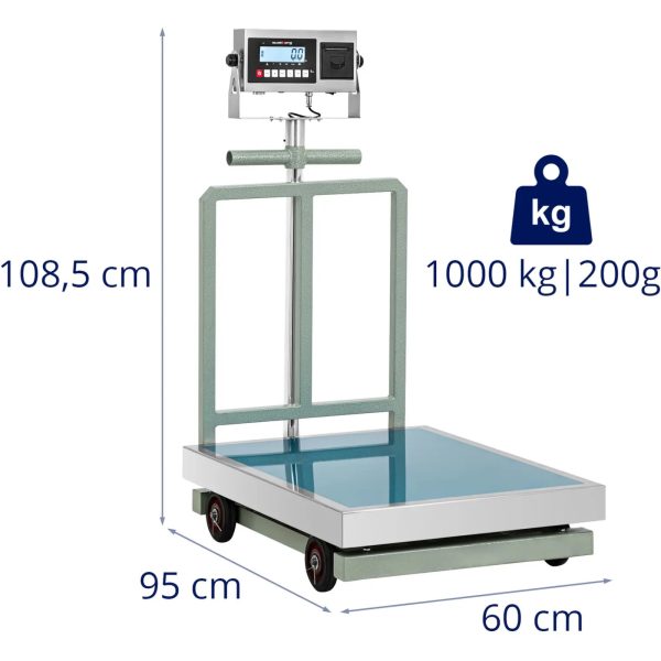 Platformas svars ar etiķetes printeri uz LCD riteņiem 60 x 80 cm 1000 kg / 200 g