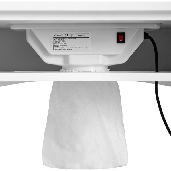 Galda galds kosmētiskam manikīram ar putekļu absorbētāju un atvilktnēm uz riteņiem 140x50x82 cm balts