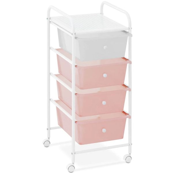 Vannas istabas frizieri skaistumkopšanas rokturi 4 atvilktnes 36 x 32 x 76 cm - rozā balta