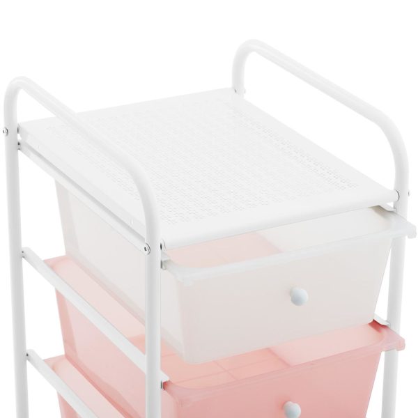Vannas istabas frizieri skaistumkopšanas rokturi 4 atvilktnes 36 x 32 x 76 cm - rozā balta