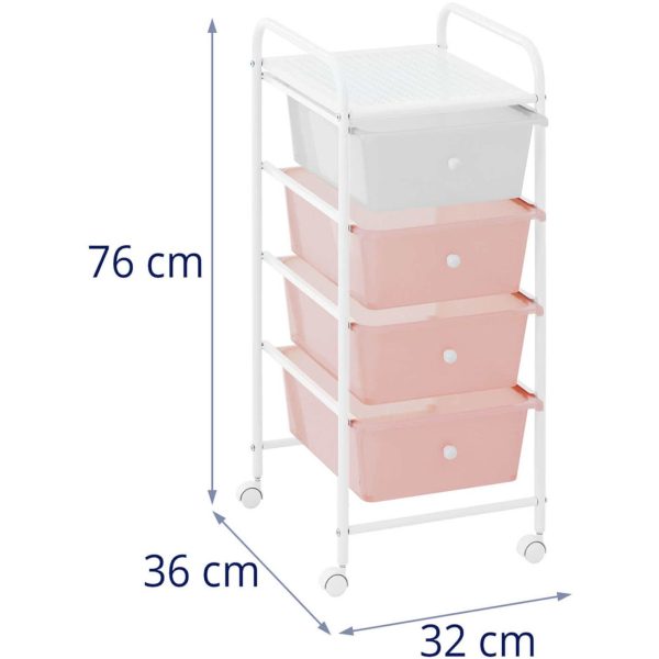 Vannas istabas frizieri skaistumkopšanas rokturi 4 atvilktnes 36 x 32 x 76 cm - rozā balta