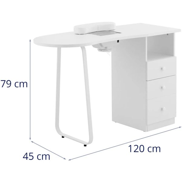 Kosmētiskais galds manikīram ar putekļu absorbētāju 120 x 45 cm - balts