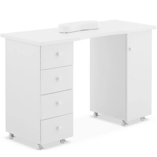 Galda galds kosmētiskam manikīram ar atvilktņu skapi uz riteņiem 119 x 45 x 78 cm balts