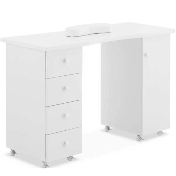 Galda galds kosmētiskam manikīram ar atvilktņu skapi uz riteņiem 119 x 45 x 78 cm balts