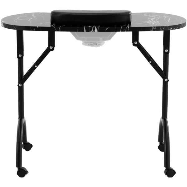 Galda galds kosmētiskam manikīram ar absorbētiem putekļiem, kas salocīti uz riteņiem 90 x 43 x 73 cm melni