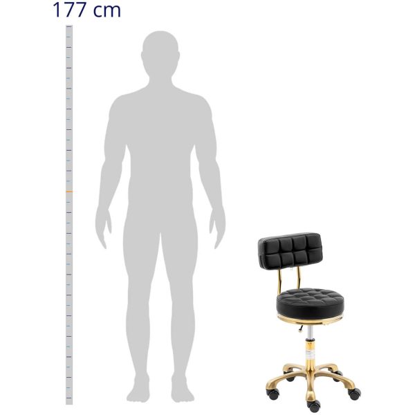 Kosmētikas izkārnījumu krēsls ar atbalstu uz riteņiem līdz 150 kg gela melnā zelta