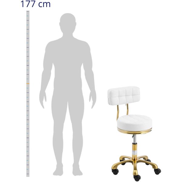 Kosmētikas izkārnījumu krēsls ar atbalstu uz riteņiem līdz 150 kg gela balto zelta